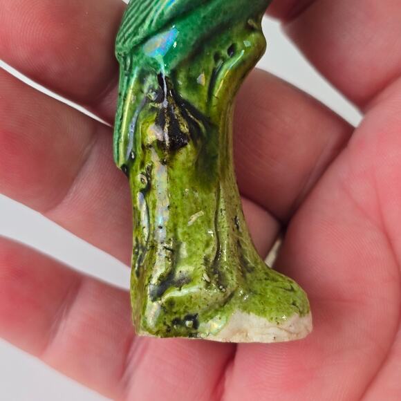 Chinese Miniature Glazed Mud Bird Parrot Green Vintage 3" - Picture 6 of 11